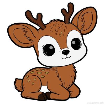 Väritetty versio: Kawaii-peuran vauvahahmo isoilla silmillä