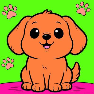 Versão colorida: Cachorro kawaii com patinhas