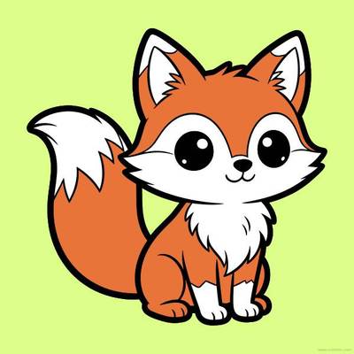 Färglagd version: Kawaii-räv med stora ögon