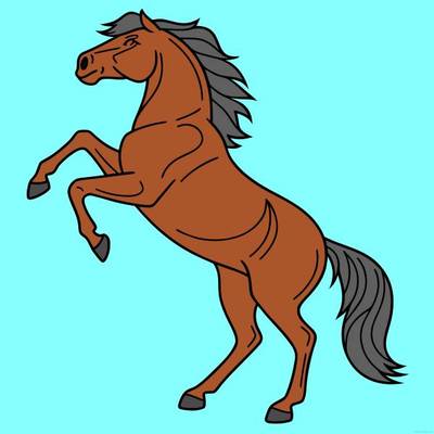 Ausgemalte Version: Steigendes Wildpferd als Ausmalbild