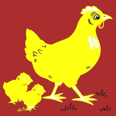 Färglagd version: Höna med två kycklingar