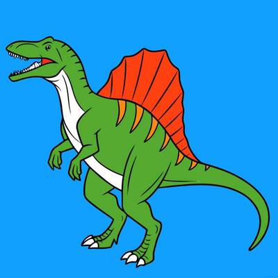 Ingekleurde versie: Gedetailleerde Spinosaurus dinosaurus