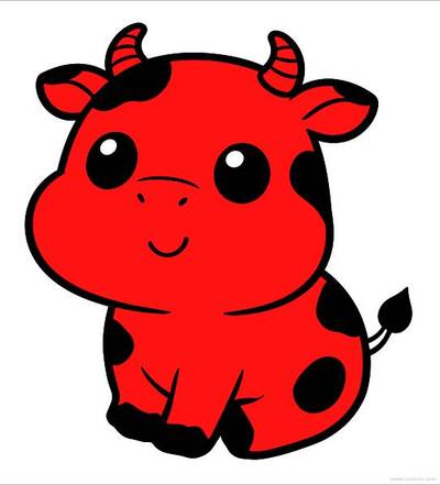 Versão colorida: Vaquinha kawaii simples de frente