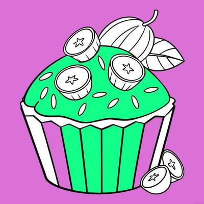 Version coloriée : Cupcake avec tranches de carambole