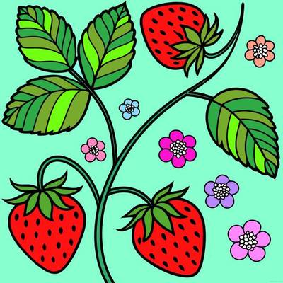 Farvelagt version: Jordbærplante med blomster