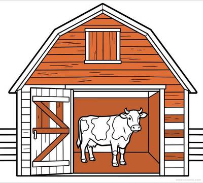 Versão colorida: Celeiro com vaca dentro