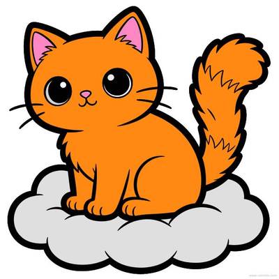Fargelagt versjon: Kawaii-katt som sitter på en sky