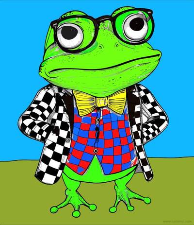 Ausgemalte Version: Cartoon-Frosch mit Jackett und Fliege