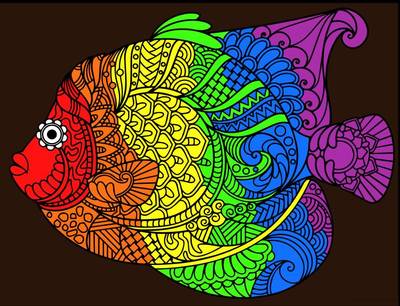Ausgemalte Version: Mandala Fisch