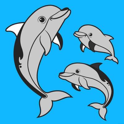 Wersja pokolorowana: Trzy kreskówkowe delfiny