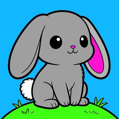 Versione colorata: Coniglio kawaii seduto sull’erba