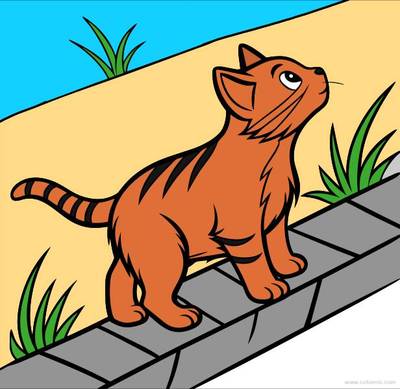 Fargelagt versjon: Polydaktyl katt på hagesti