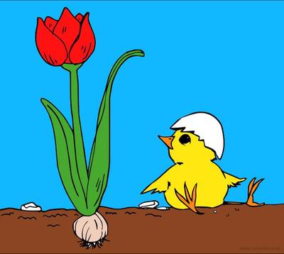 Colored version: Chick with flower