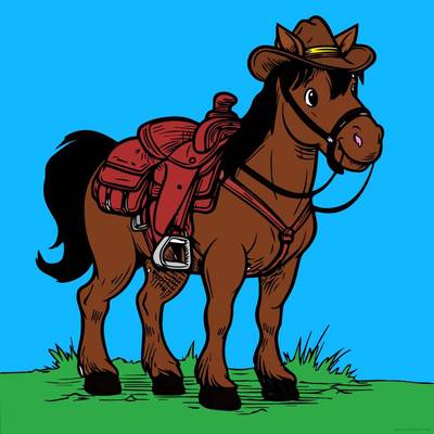 Ausgemalte Version: Pferd mit Cowboyhut