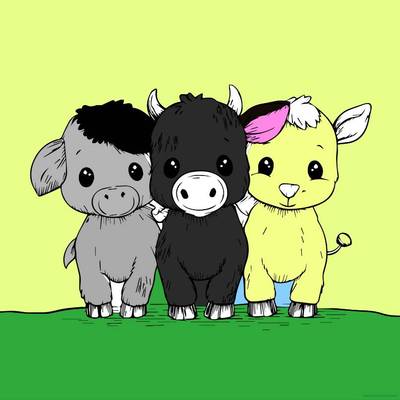Colored version: Three cartoon farm animals