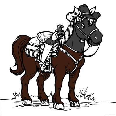 Ausgemalte Version: Pferd mit Cowboyhut
