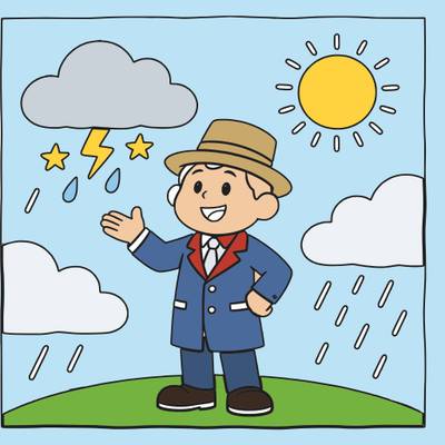 Version coloriée : Coloriage de météorologue et météo