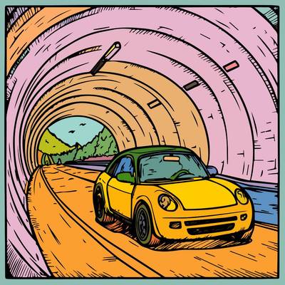 Colored version: Car in a tunnel scene