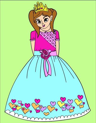 Ingekleurde versie: Prinses met hartjurk