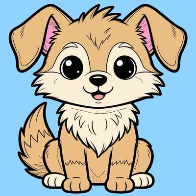 Versão colorida: Lobo kawaii fofinho de frente