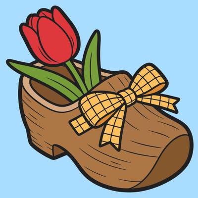 Versão colorida: Tulipa em tamanco holandês com laço