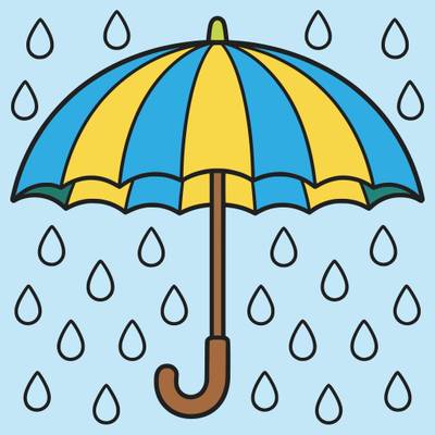 Wersja pokolorowana: Prosty parasol z kroplami deszczu