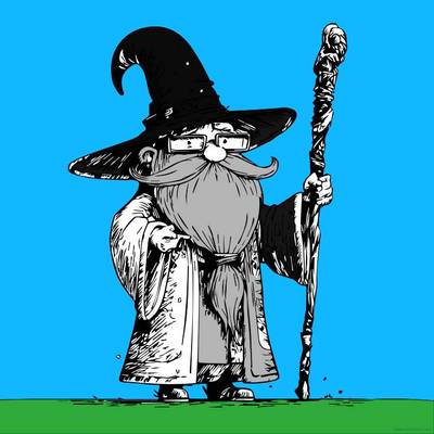 Wersja pokolorowana: Fantazyjna ilustracja czarodzieja