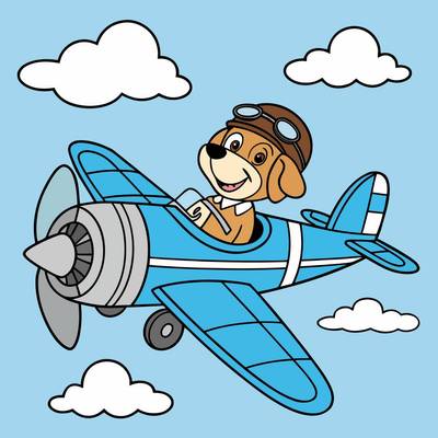 Colored version: Dog pilot in an airplane