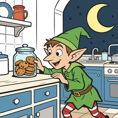 Version coloriée : Lutin de maison volant des biscuits