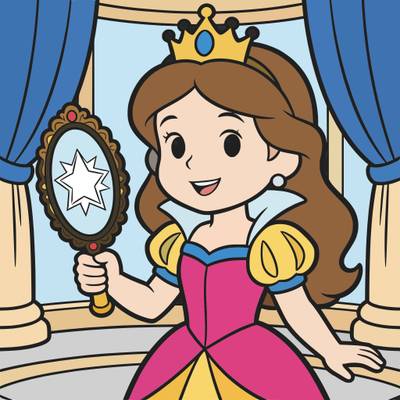 Ausgemalte Version: Prinzessin mit Zauberspiegel
