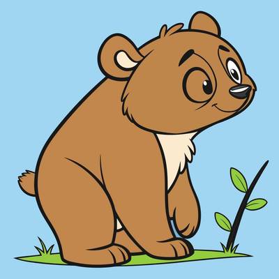 Farvelagt version: Kawaii-bjørn ved en plante