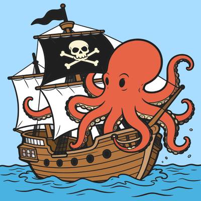 Fargelagt versjon: Kraken som angriper et piratskip