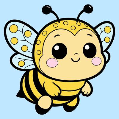 Fargelagt versjon: Kawaii bie med store øyne