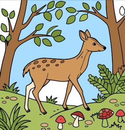 Versão colorida: Cervo em uma cena simples de floresta