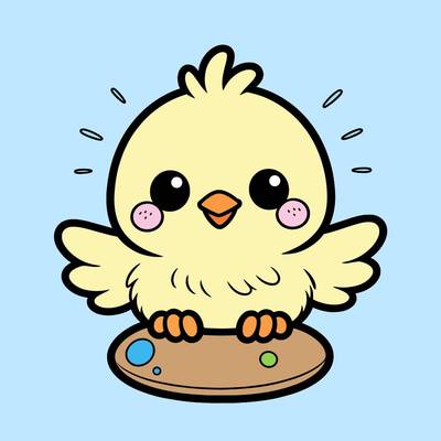 Ausgemalte Version: Kawaii-Küken sitzt auf einem Ei