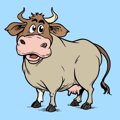 Version coloriée : Taureau de dessin animé souriant