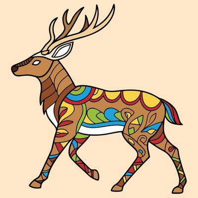 Versão colorida: Cervo zentangle simples de perfil