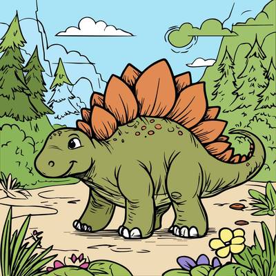 Väritetty versio: Stegosaurus metsässä