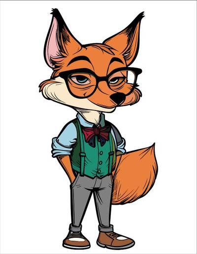 Colored version: Smart Fox Cartoon Coloring Page