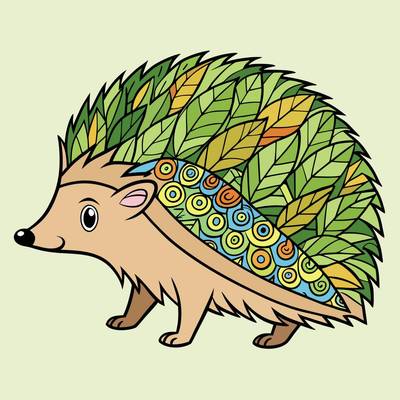 Ausgemalte Version: Einfacher Zentangle-Igel in Seitenansicht