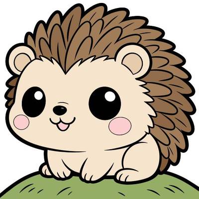 Ausgemalte Version: Chibi-Igel auf einem kleinen Hügel