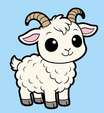 Wersja pokolorowana: Koza kawaii z puszystą sierścią