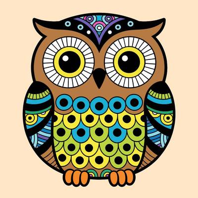 Colored version: Easy zentangle owl with bold patterns