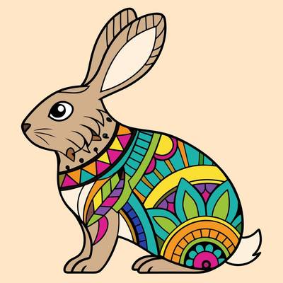 Ausgemalte Version: Einfacher Hase im Zentangle-Stil