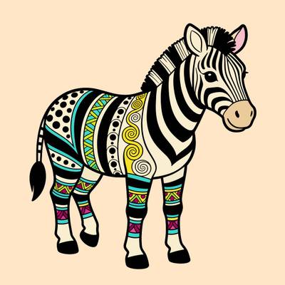 Wersja pokolorowana: Zebra z wzorzystymi pasami