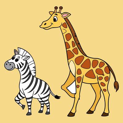 Wersja pokolorowana: Kreskówkowa zebra i żyrafa