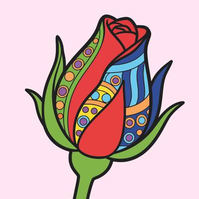 Färglagd version: Rosenknopp med dekorativa mönster