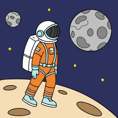 Wersja pokolorowana: Astronauta na Księżycu z profilu