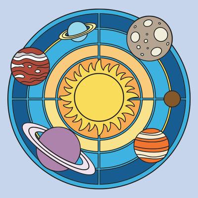 Wersja pokolorowana: Prosty układ słoneczny z planetami