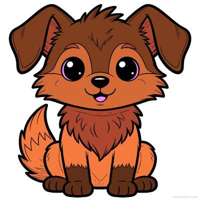 Versão colorida: Lobo kawaii fofinho de frente